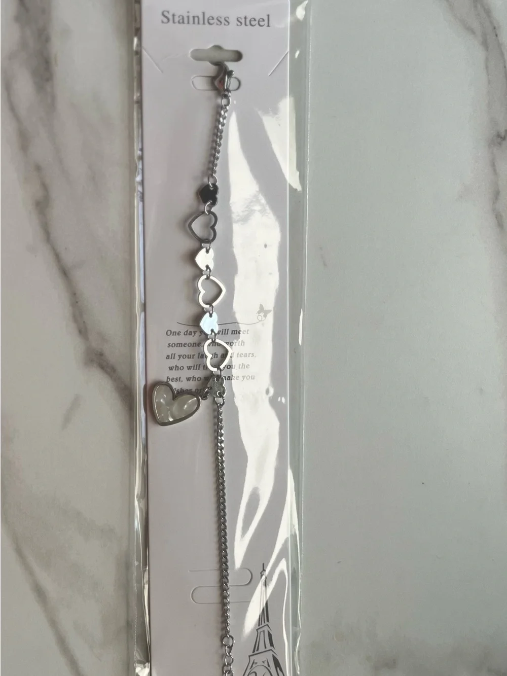 Silver Heart Link Bracelet with Dangling Charm - Women Jewelry